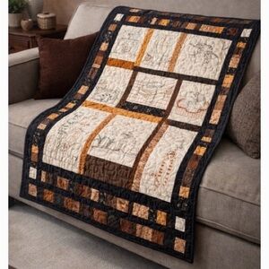 Handmade cat themed Patchwork Quilted Throw Blanket all hand embroidered